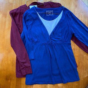 2-Motherhood Nursing Shirts -- Hoodie & 3/4 Sleeve